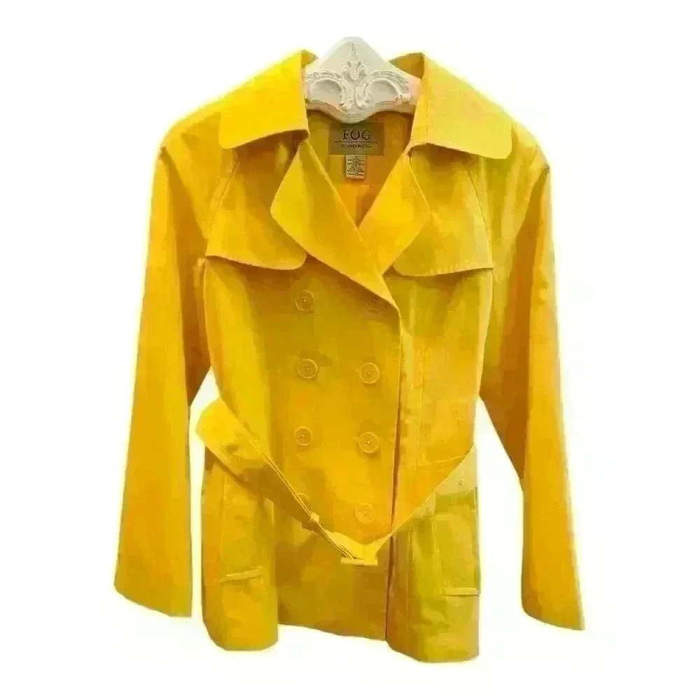 London Fog Women's Yellow Double Breasted Belted Trench Coat Size S